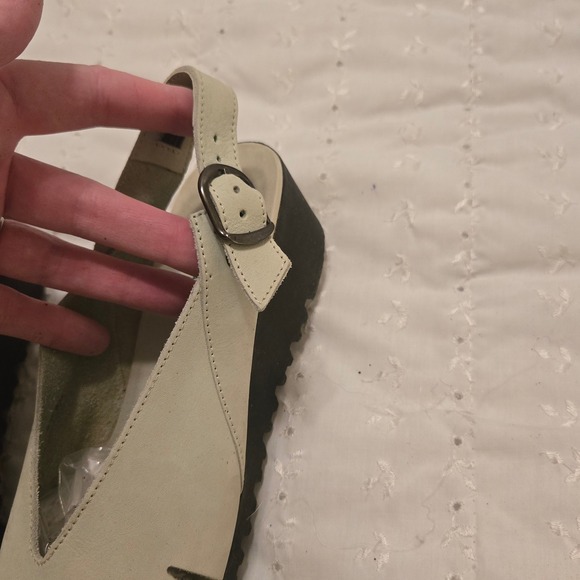 Arche French Leather Slingback Wedge Sandal Off White Peep Toe 90s Size 40 - Picture 2 of 12